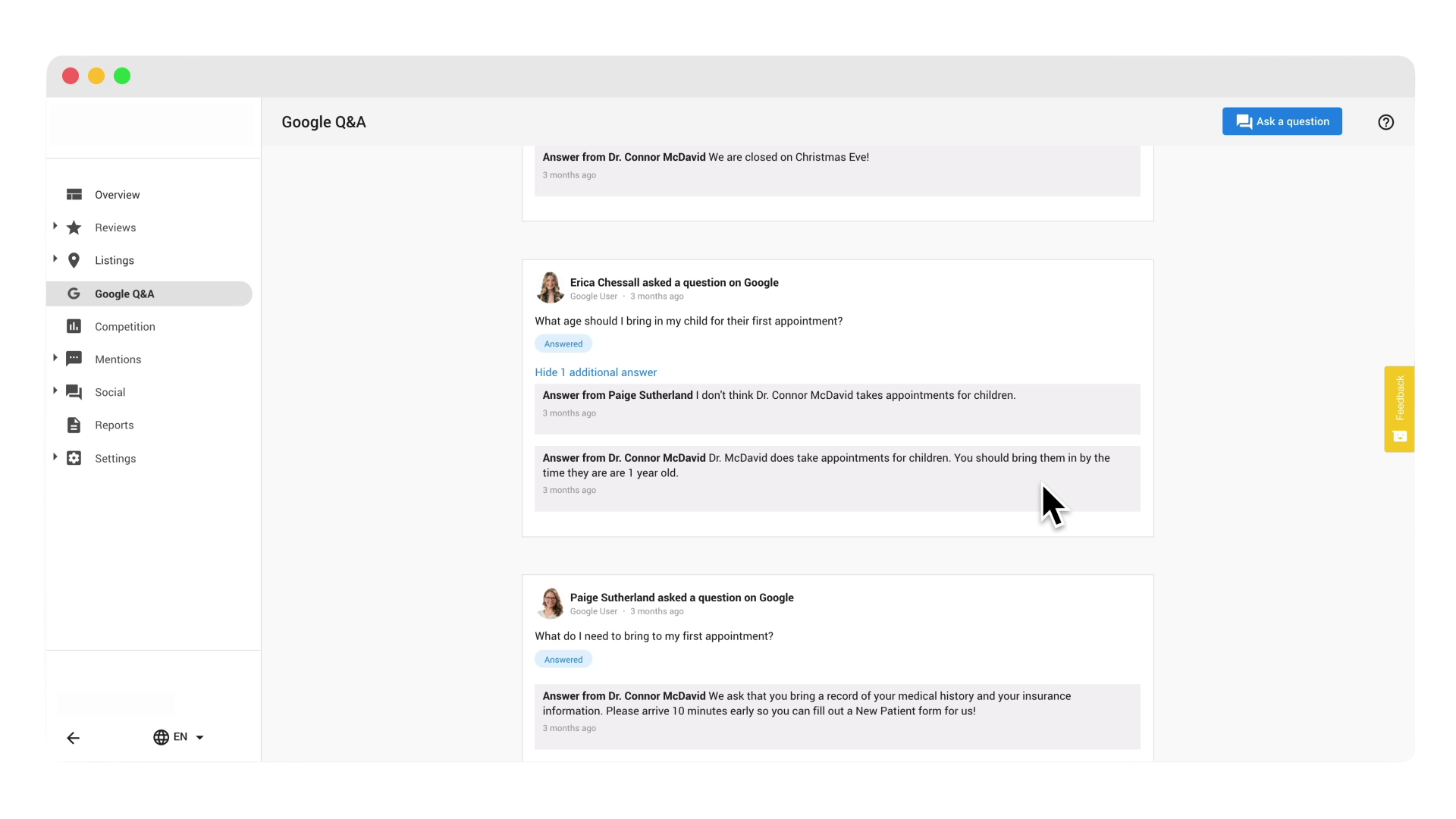 Google Q & A Tab that shows how to post and respond to questions on Google My Business.