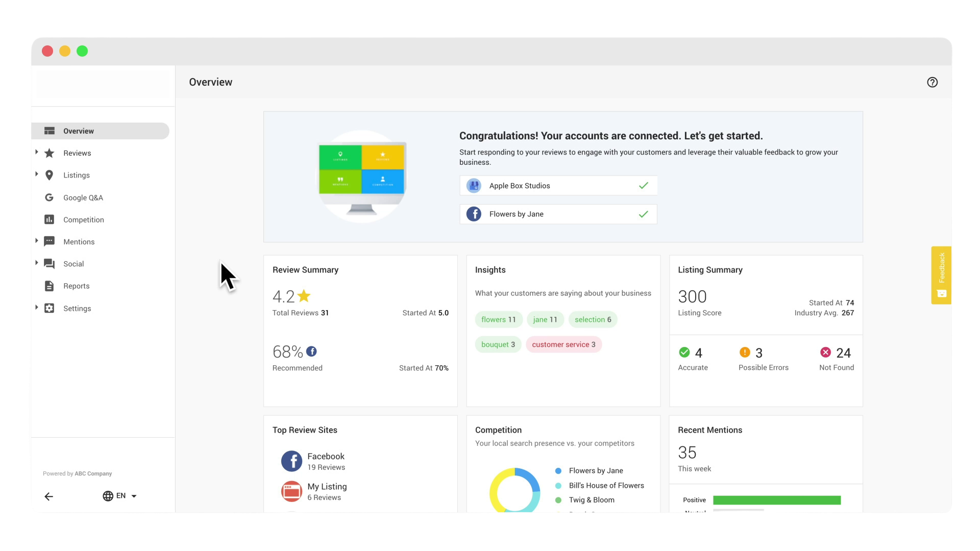 Online Reputation Overview Image of the reputation management dashboard.